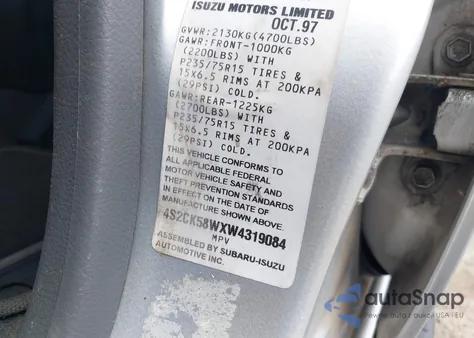 1998 Isuzu Rodeo Ls/S from USA, damaged, VIN 4S2CK58WXW4319084